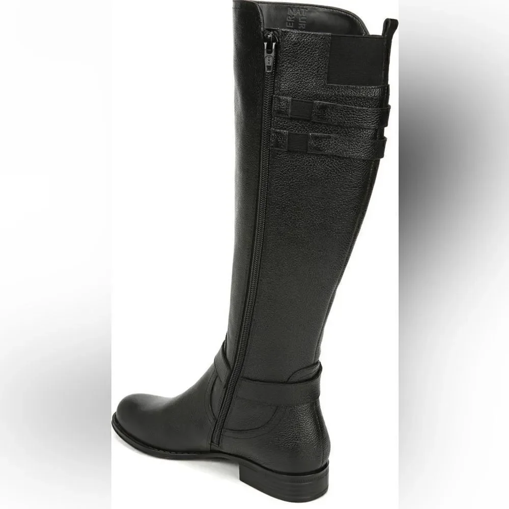 Naturalizer Women’s Jackie leather tall riding wide calf black boot size 5, NIB